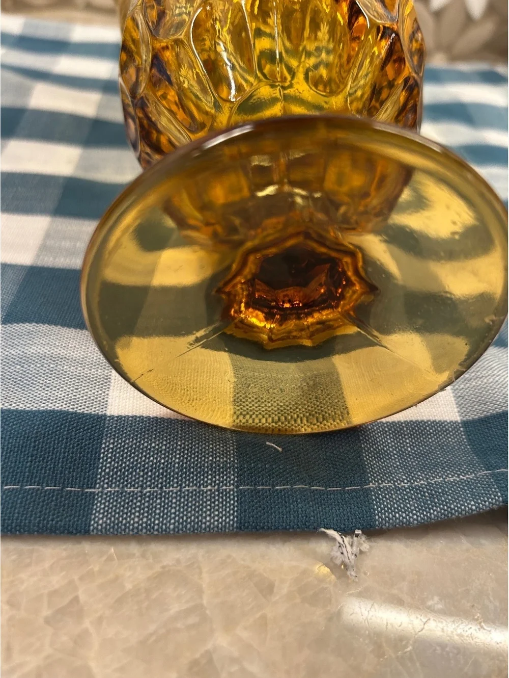 Vintage Fenton Art Glass Amber Thumbprint Handkerchief Swung Pedestal Vase 9